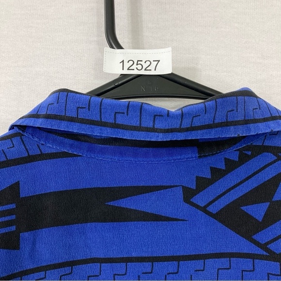 Amanda Uprichard Blue Black Abstract Silk Relaxed Fit High Low Button Down XS - Picture 9 of 9